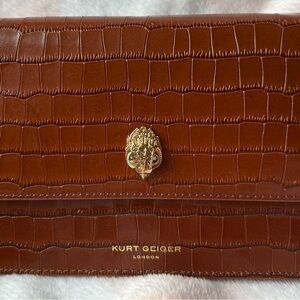 Kurt Geiger Brown Croc-Embossed Leather Shoulder Bag with Gold Chain NWT